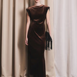 IBEN SUNSET VELOUR DRESS - Cocoa Brown