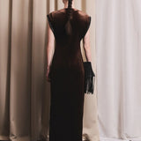 IBEN SUNSET VELOUR DRESS - Cocoa Brown
