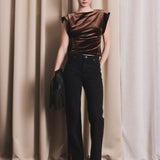 IBEN SUNSET VELOUR TOP - Cocoa Brown