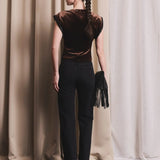 IBEN SUNSET VELOUR TOP - Cocoa Brown